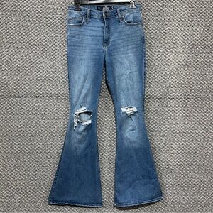 Hollister Blue Flared Jeans with Distressed Details